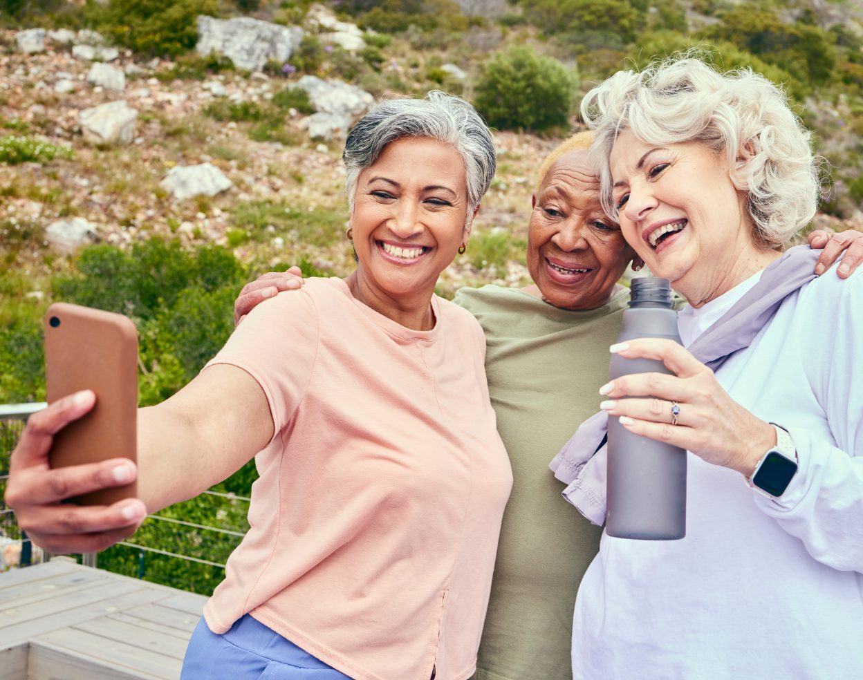 Retired couple walking outdoors together